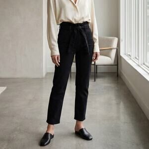 FRAME Paper Bag High Waist Belted Film Black Noir Jeans, Size 25